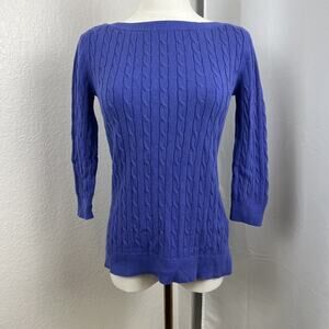 Y2K Gap Sweater Womens XS Purple/Blue Cable Knit Boat Neck Old‎ Money Preppy